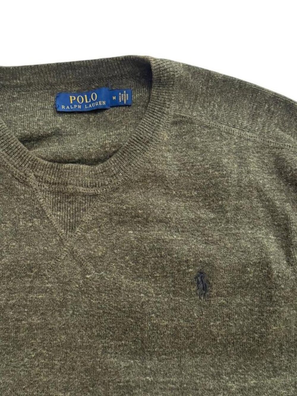 Polo Ralph Lauren Men's Olive Green Heathered Crewneck Long Sleeve Sweater Sz M